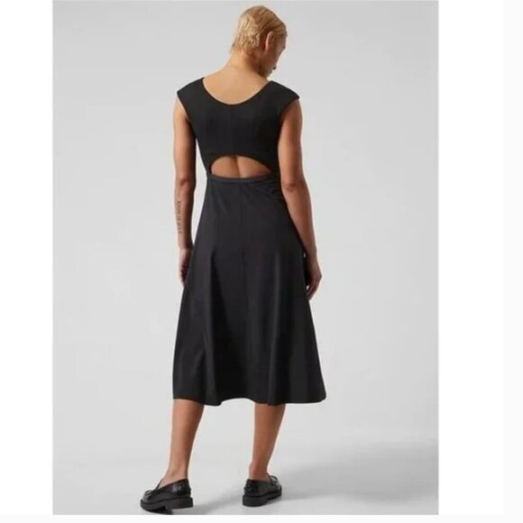 Athleta Ryder Dress Black Size Small V Neck Cap Sleeve Open Back - Picture 1 of 12